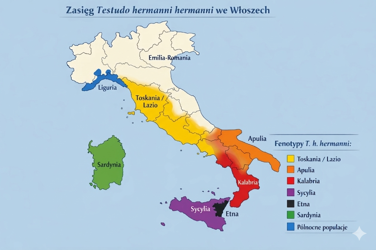 Testudo hermanni hermanni - mały żółw z Włoch gdzie mieszka żółw